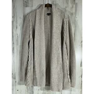 Talbots Cardigan Sweater Sz Large Beige Tan Marled Open Front Cable‎ Knit Accent